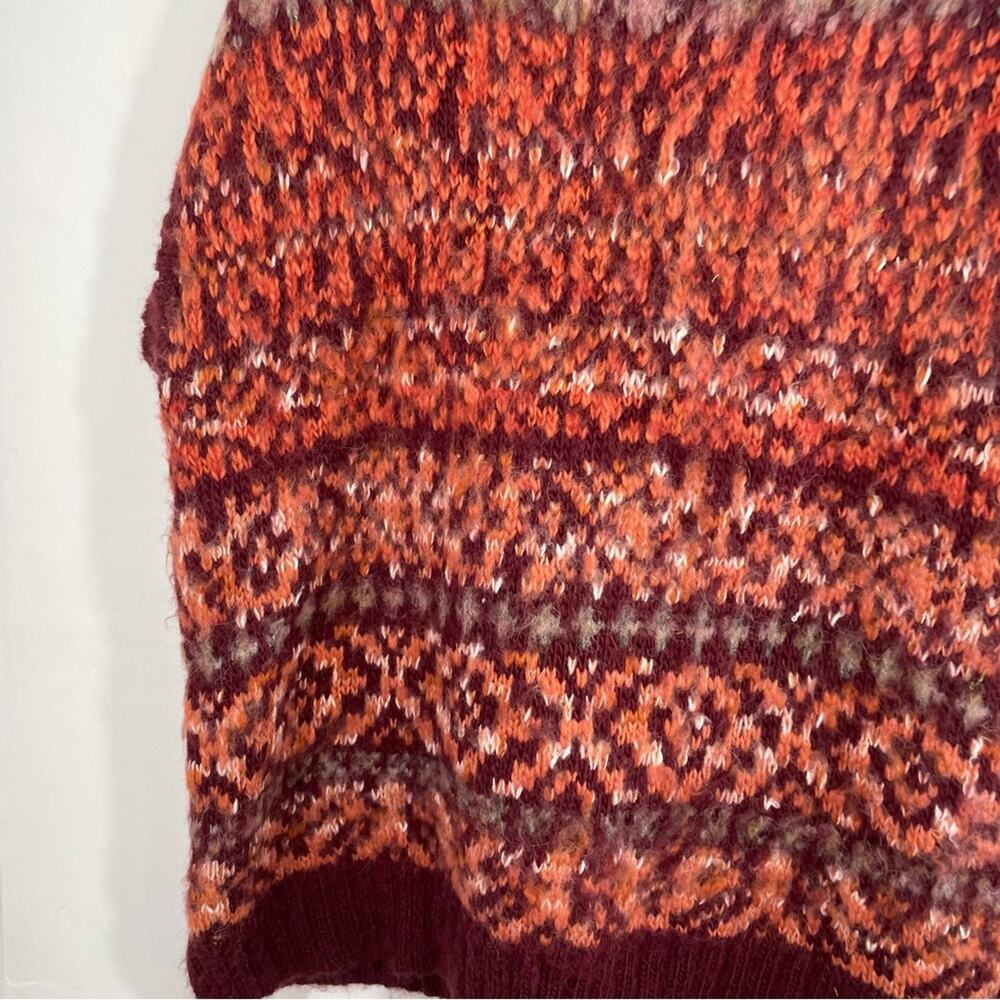 Free People Snow Bunny Maroon Orange Wool Alpaca Fair Isle Sweater Small - Picture 10 of 13